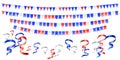 Red, blue, white confetti, flags and ribbons