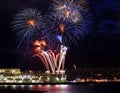 Red Blue White Fireworks Vancouver Harbor BC Royalty Free Stock Photo