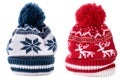Red blue winter bobble ski hat isolated white Royalty Free Stock Photo