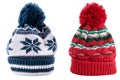 Red blue winter bobble ski hat isolated white knit Royalty Free Stock Photo