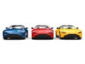 Red, blue and yellow modern electric sports cars parked side by side Royalty Free Stock Photo