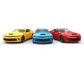 Red, blue and yellow modern fast cars - beauty shot