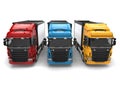 Red, blue and yellow modern transport trucks - front view Royalty Free Stock Photo