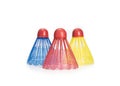 Red, Blue and Yellow Plastic Badminton Balls (Shuttlecocks) Royalty Free Stock Photo