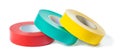 Red blue yellow rolls of insulation tape isolated on white background Royalty Free Stock Photo