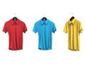 Red, blue and yellow short sleeve shirts