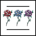 Red Blues Purple Rose Flowers Blooming Icon Illustration