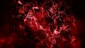 Red blurred abstract plexus particle effect background. Mess communication technology network background with moving lines and