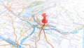 A red board pin stuck in Verona on a map of Italy Royalty Free Stock Photo