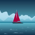 Red boat floating on a ice sea Royalty Free Stock Photo