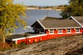 Red boat house near fjord Kragero, Portor, Norway Royalty Free Stock Photo