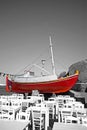 Red boat and terrace Royalty Free Stock Photo