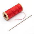 Red bobbin of thread and needle isolated on transparent background Royalty Free Stock Photo