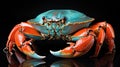Red boiled crab isolated on black background