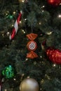 Red bombong Christmas decoration and orniments hang on christmas tree Royalty Free Stock Photo