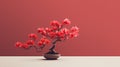 Red Bonsai Flower 3d Background Image - Vintage Minimalism