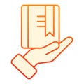Red book with bookmark flat icon. Knowledge orange icons in trendy flat style. Book in hands gradient style design Royalty Free Stock Photo