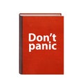 Red book with Dont panic text on cover isolated