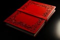 Red book with red cover and red ribbon on the front. Generative AI Royalty Free Stock Photo