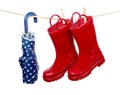 Red Boots and Blue Umbrella Royalty Free Stock Photo