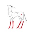 Red boots celestial cute cosmic whippet lovely greyhound silhouette on background. Vector Illustration of cute boho dog Royalty Free Stock Photo
