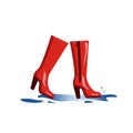 Red boots splashing through puddles