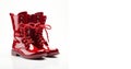 Red boots on a white background. Women's low-heeled lace-up boots. Stylish women's leather demi-season ankle Royalty Free Stock Photo