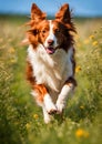 Red border collie dog running in a meadow. Royalty Free Stock Photo