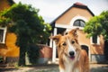 Red border collie walking in Szentendre