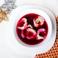 Red borsch with dumplings, Polish Christmas Eve dish Royalty Free Stock Photo