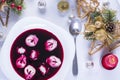 Red borsch with uszka, traditional Christmas Eve dish Royalty Free Stock Photo