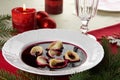 Red borscht (Czerwony barszcz) with dumplings Royalty Free Stock Photo