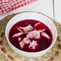 Red borscht with dumplings Royalty Free Stock Photo