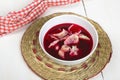 Red borscht with dumplings Royalty Free Stock Photo