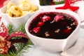 Red borscht with ravioli for christmas eve Royalty Free Stock Photo