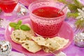 Red borscht and ravioli (pierogi) for christmas Royalty Free Stock Photo