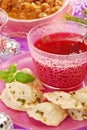 Red borscht and ravioli (pierogi) for christmas Royalty Free Stock Photo