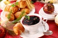 Red borscht and yeast pastries for christmas Royalty Free Stock Photo