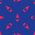 Red Bottle of wine icon isolated seamless pattern on blue background. Vector Royalty Free Stock Photo