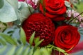 Red Bouquet with Garden Roses, Eucalyptus and Dahlias