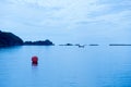 Red bouy in the middle of a flord at night Royalty Free Stock Photo