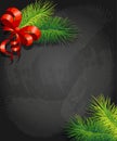 Red bow and branches with shadows of a Christmas tree. New Year's and Christmas decor. Vector illustration on background