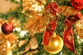 Red bow on Christmas tree Royalty Free Stock Photo