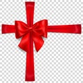 Red bow with crosswise ribbons Royalty Free Stock Photo