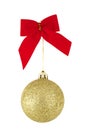 Red Bow and Golden Christmas ball Royalty Free Stock Photo