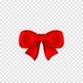 Red bow isoltaed on transparent background. Realistic satin gift bow with knot Royalty Free Stock Photo