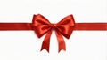 Red bow made of satin ribbon close-up. Royalty Free Stock Photo