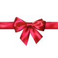Red bow with red ribbon isolated on white background. Realistic silk bow. Decoration for gifts and packing red bow. Vector Royalty Free Stock Photo