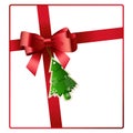 Red bow and ribbon with christmas tree tag vector