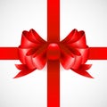 Red bow on a ribbon for a gift. Vector